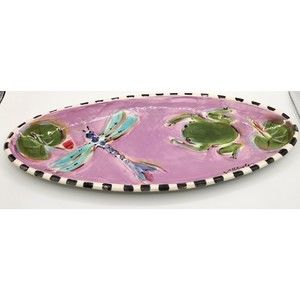Victoria Heisler Serving Tray Frog Dragonfly Lilipad 19"